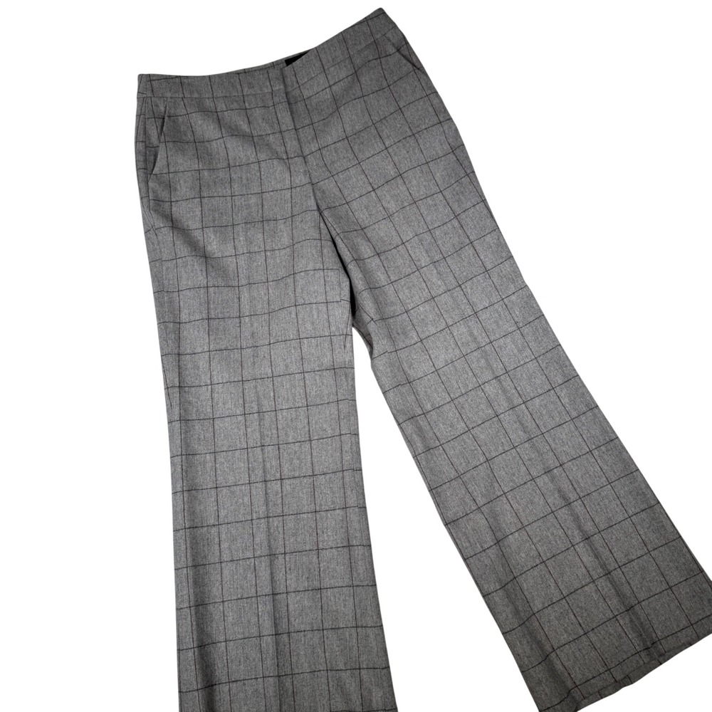 Brooks Brothers Womens 8 Trousers Grey Windowpane Wool Cashmere Wide Leg 42346